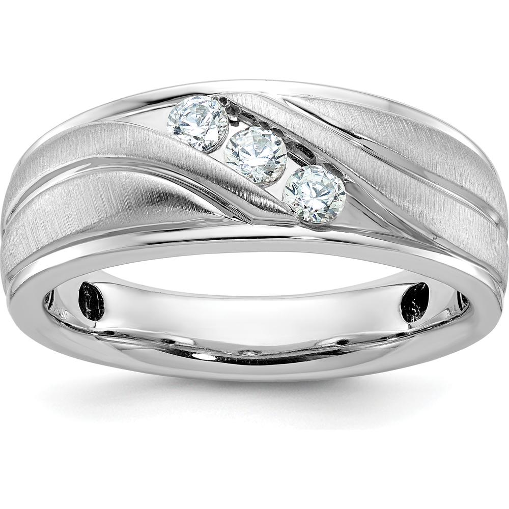 14K White Gold Polished and Grooved Men's Ring Mounting - 8.51mm Band Width by Oro Pregiato