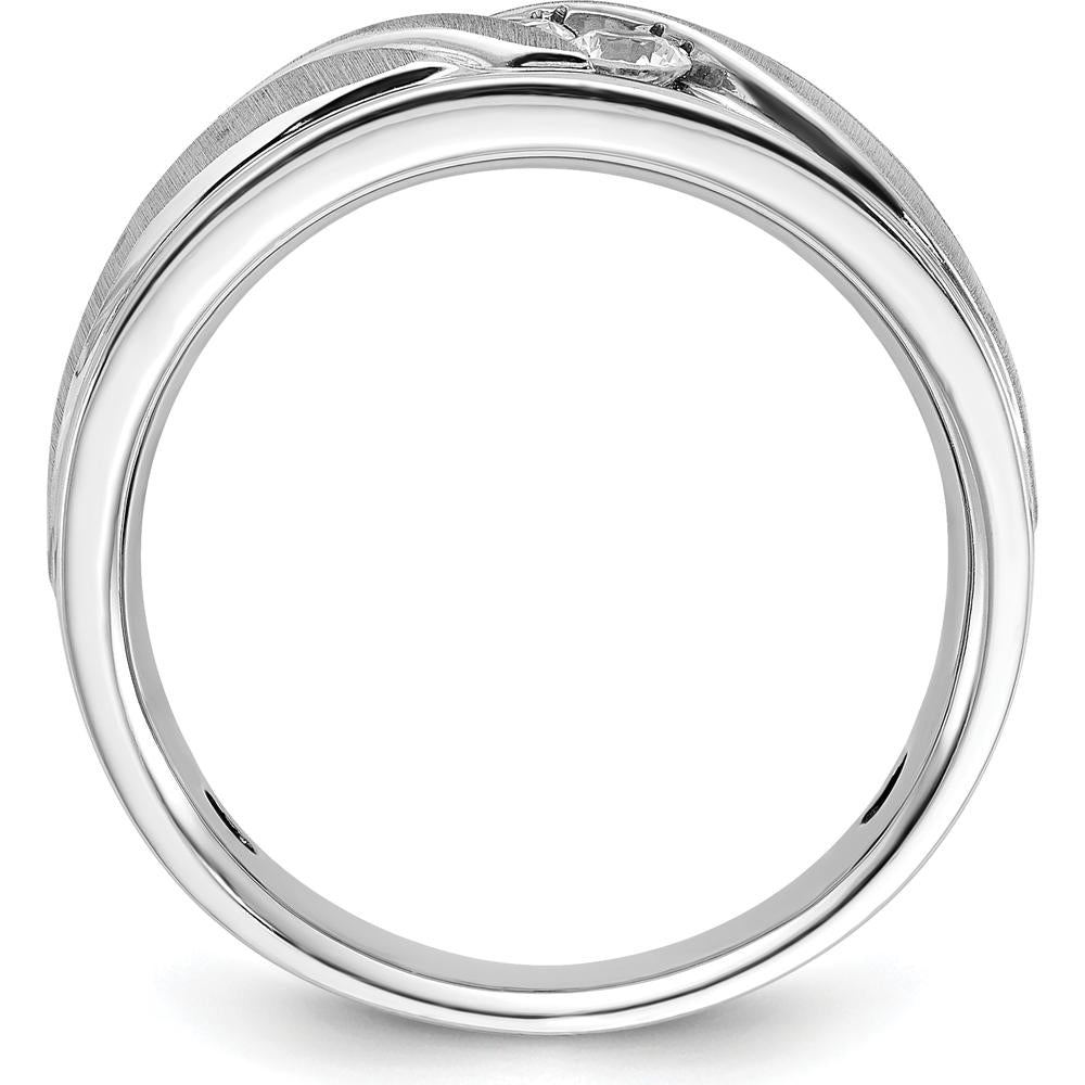 14K White Gold Polished and Grooved Men's Ring Mounting - 8.51mm Band Width by Oro Pregiato