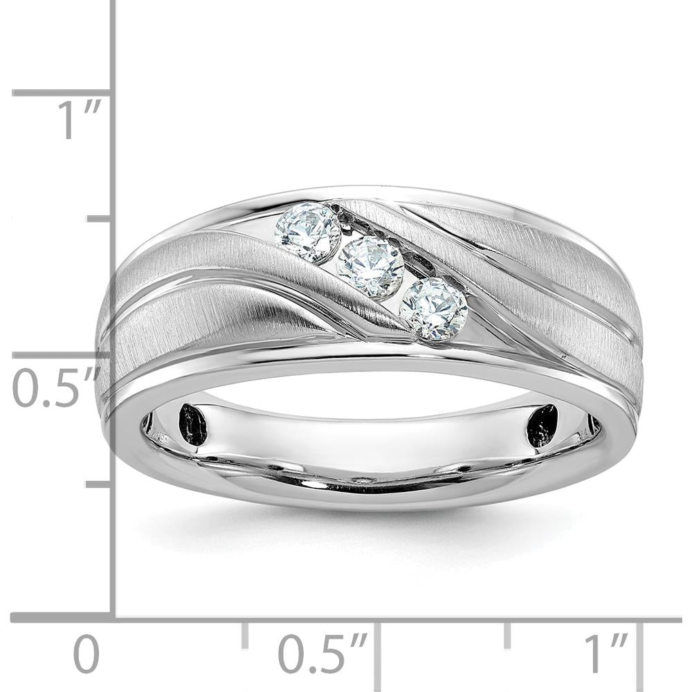 14K White Gold Polished and Grooved Men's Ring Mounting - 8.51mm Band Width by Oro Pregiato
