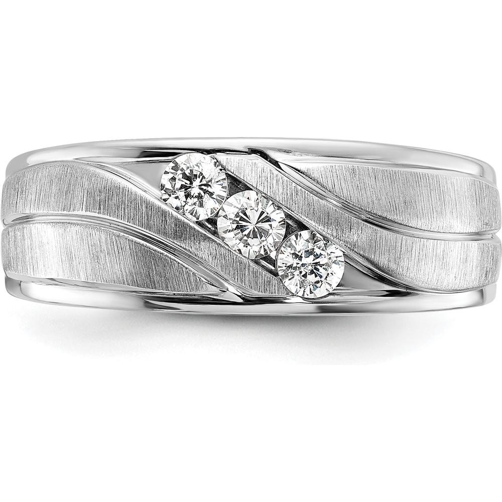 14K White Gold Polished and Grooved Men's Ring Mounting - 8.51mm Band Width by Oro Pregiato