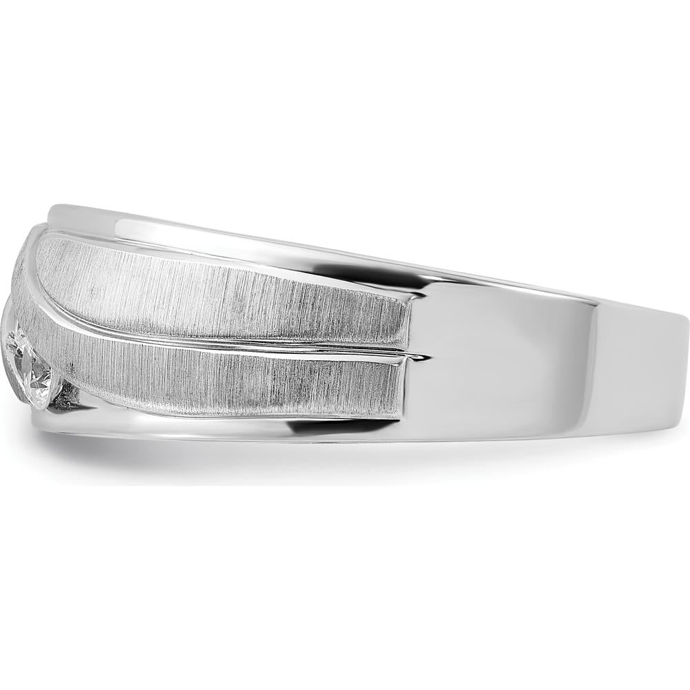 14K White Gold Polished and Grooved Men's Ring Mounting - 8.51mm Band Width by Oro Pregiato