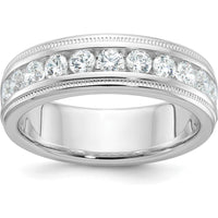 14K White Gold Polished and Milgrain Eleven Stone Men's Ring Mounting - Customizable Design by IBGoodman