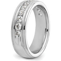 14K White Gold Polished and Milgrain Eleven Stone Men's Ring Mounting - Customizable Design by IBGoodman