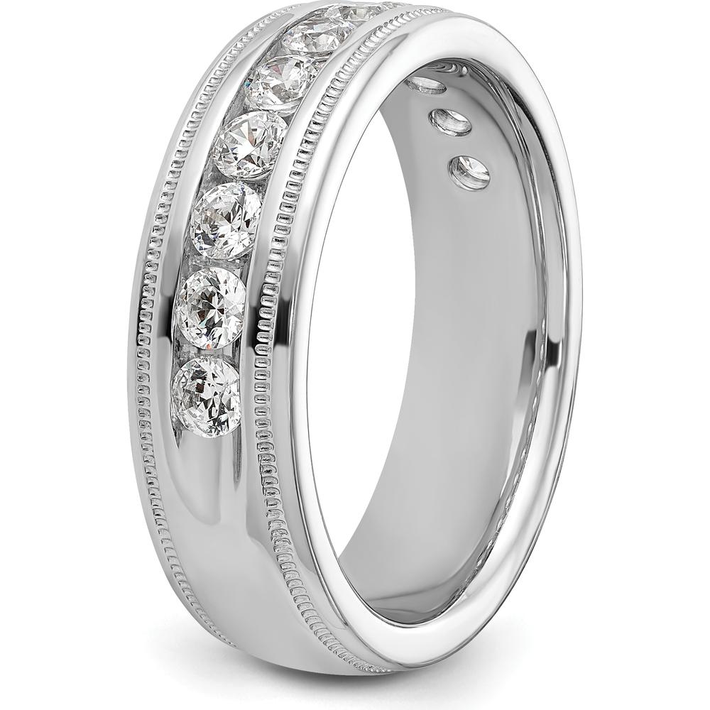 14K White Gold Polished and Milgrain Eleven Stone Men's Ring Mounting - Customizable Design by IBGoodman