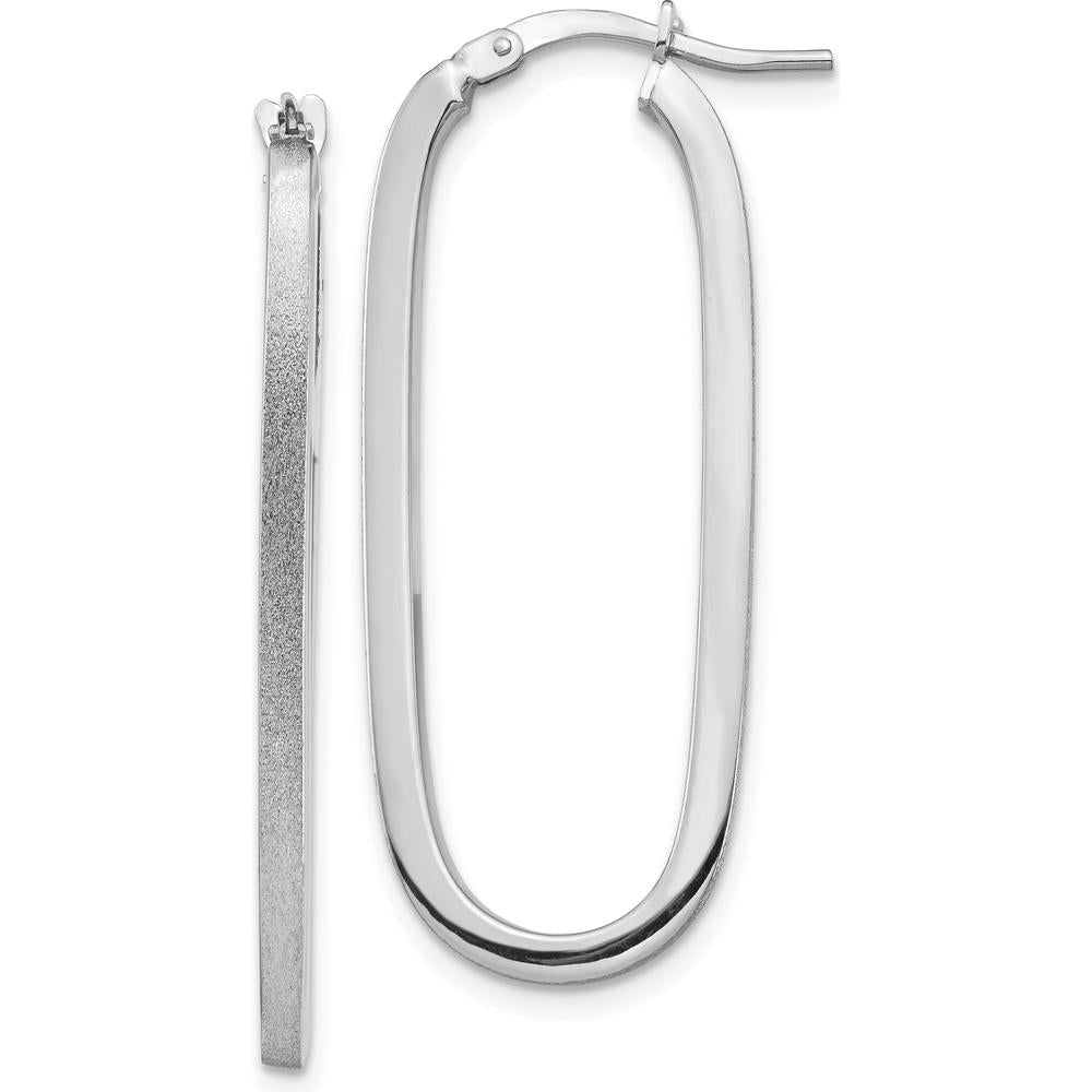 14K White Gold Polished & Satin 2mm Oval Hoop Earrings by 0