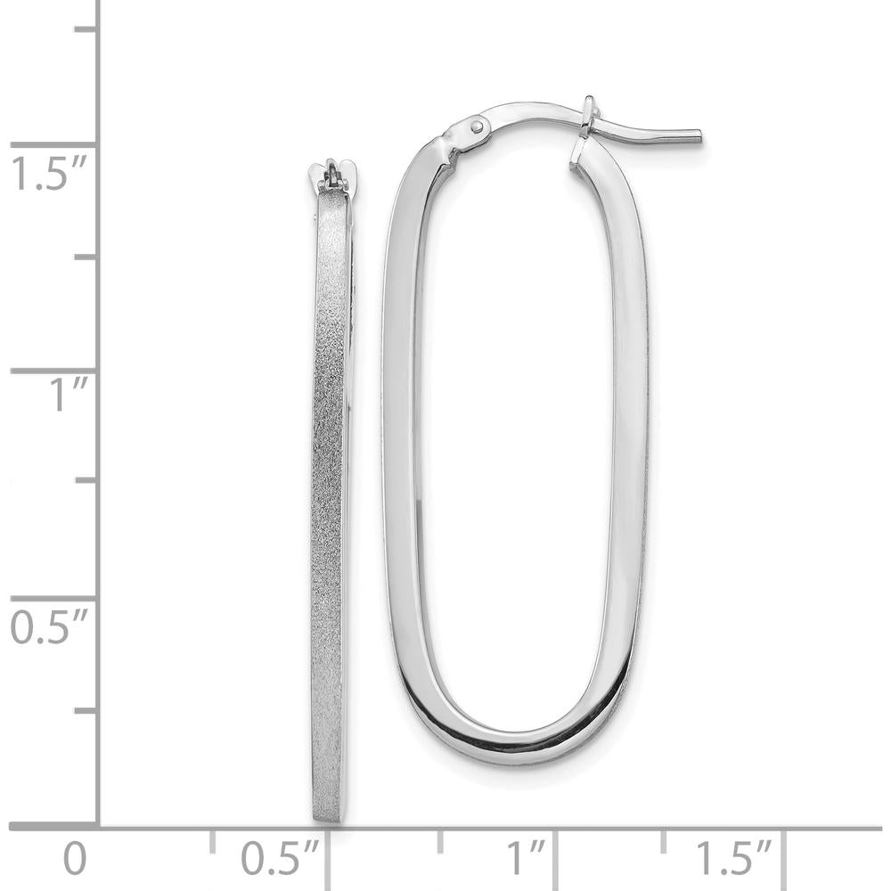 14K White Gold Polished & Satin 2mm Oval Hoop Earrings by 0