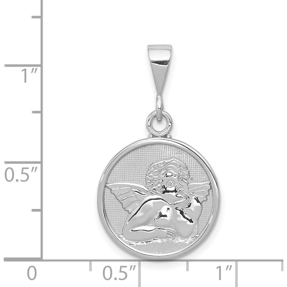 14K White Gold Polished and Satin Angel Pendant - 29mm Length, Rhodium Plated by Oro Pregiato