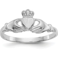 14K White Gold Polished and Satin Claddagh Ring - Symbol of Love and Loyalty by Oro Pregiato