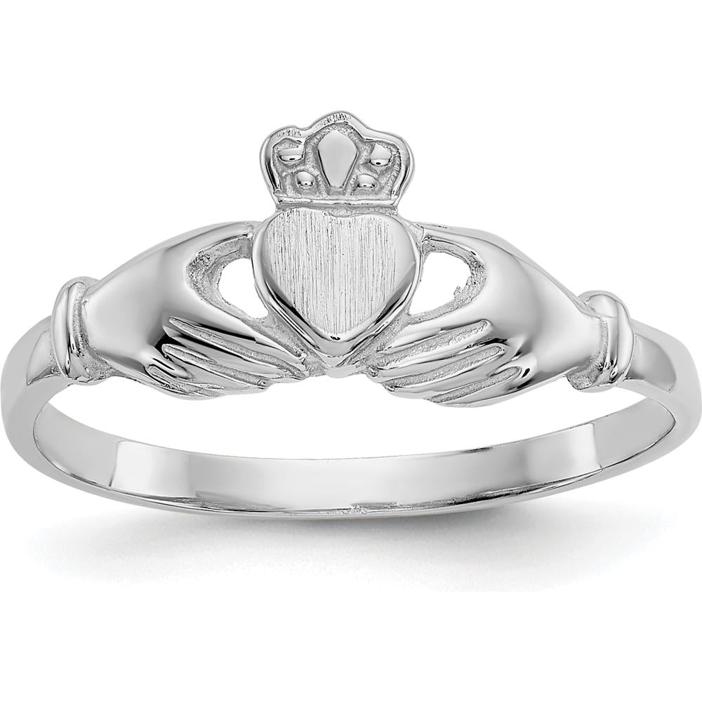 14K White Gold Polished and Satin Claddagh Ring - Symbol of Love and Loyalty by Oro Pregiato