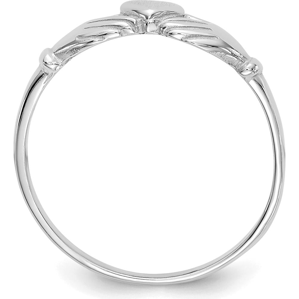 14K White Gold Polished and Satin Claddagh Ring - Symbol of Love and Loyalty by Oro Pregiato