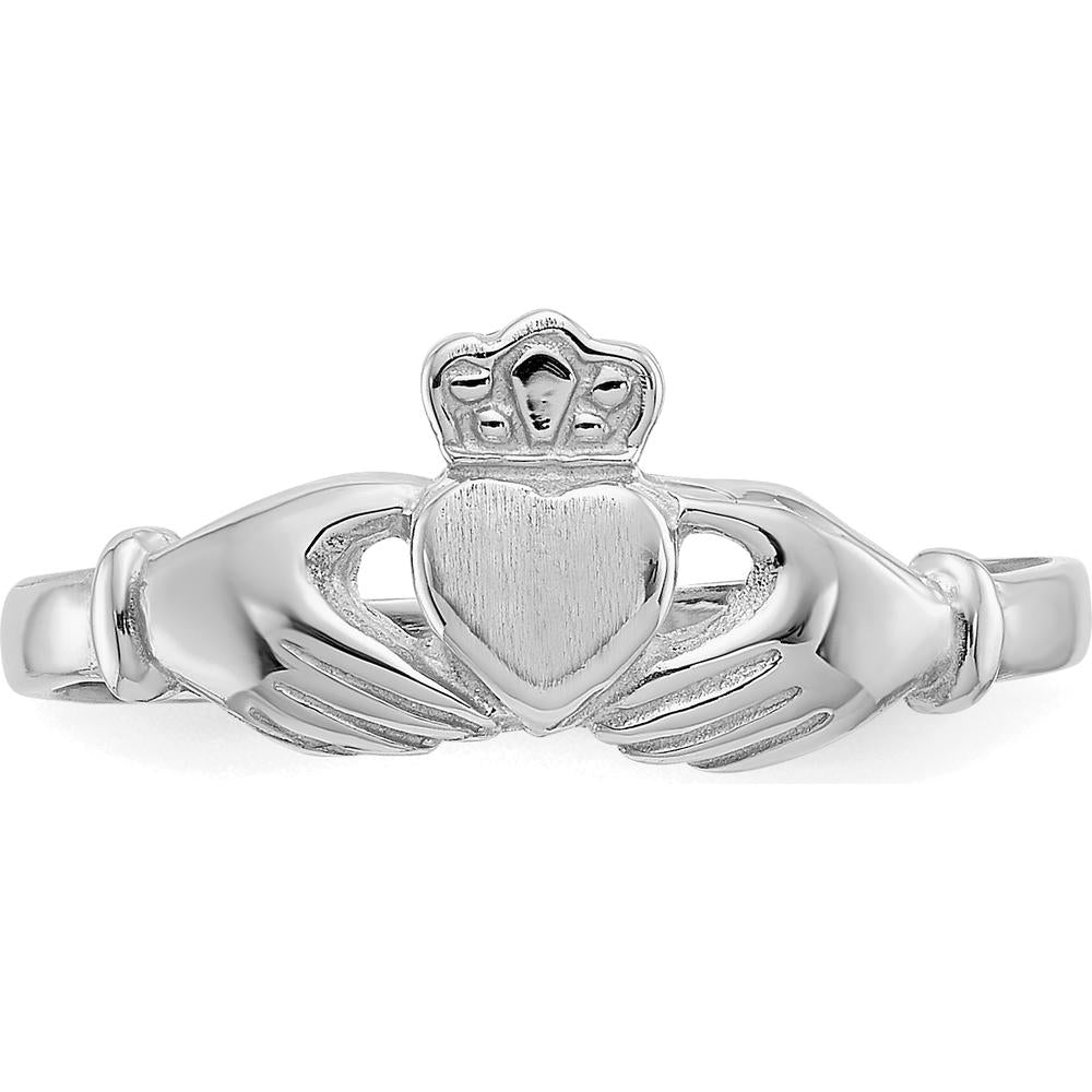 14K White Gold Polished and Satin Claddagh Ring - Symbol of Love and Loyalty by Oro Pregiato
