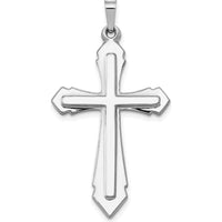 14K White Gold Polished and Satin Cross Pendant - Rhodium Plated, 40.23mm Length by Oro Pregiato