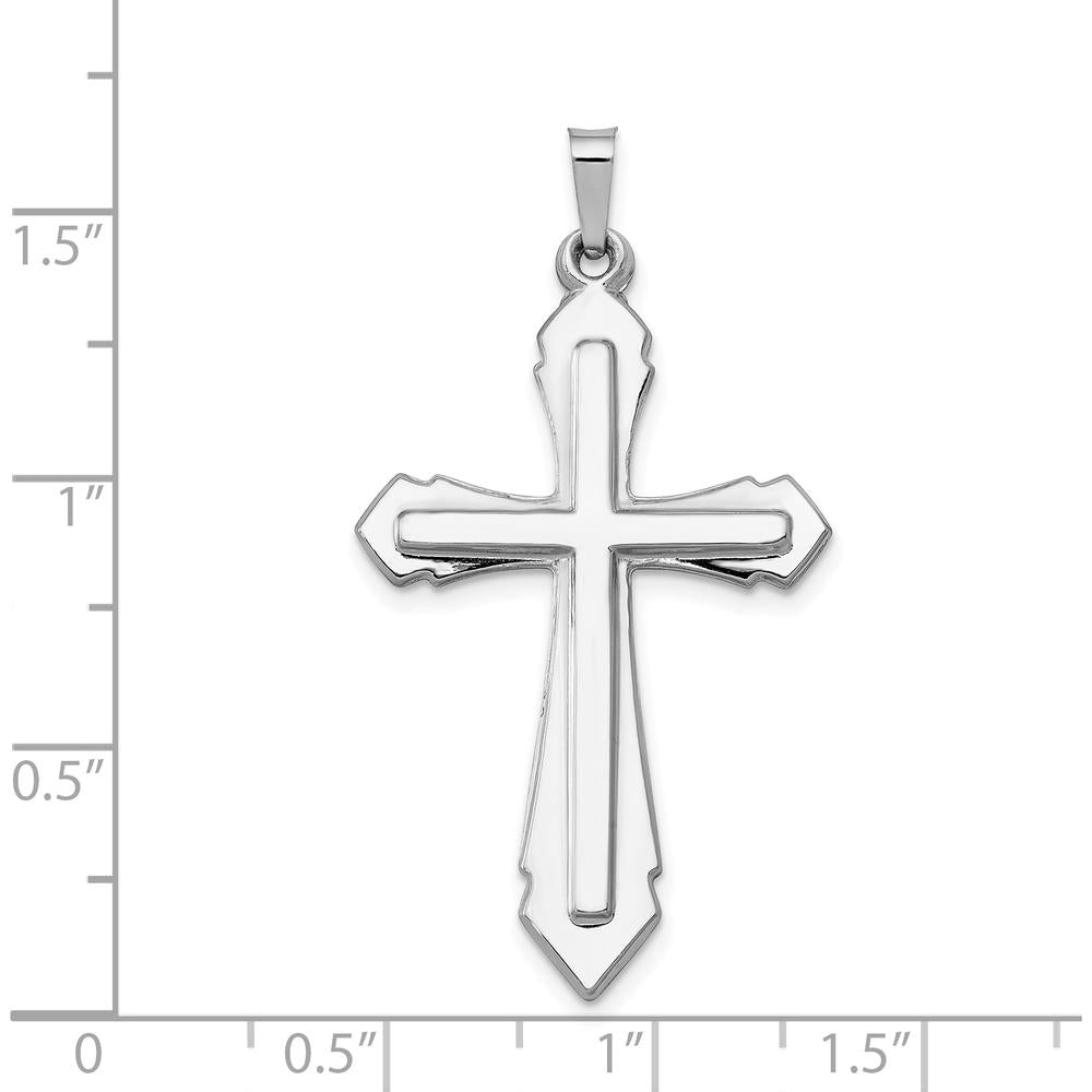 14K White Gold Polished and Satin Cross Pendant - Rhodium Plated, 40.23mm Length by Oro Pregiato
