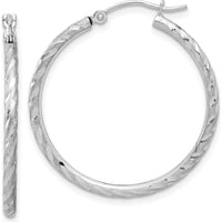 14K White Gold Polished and Satin Diamond-Cut 2mm Medium Hoop Earrings by 0