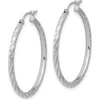 14K White Gold Polished and Satin Diamond-Cut 2mm Medium Hoop Earrings by 0