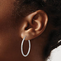 14K White Gold Polished and Satin Diamond-Cut 2mm Medium Hoop Earrings by 0