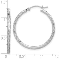 14K White Gold Polished and Satin Diamond-Cut 2mm Medium Hoop Earrings by 0