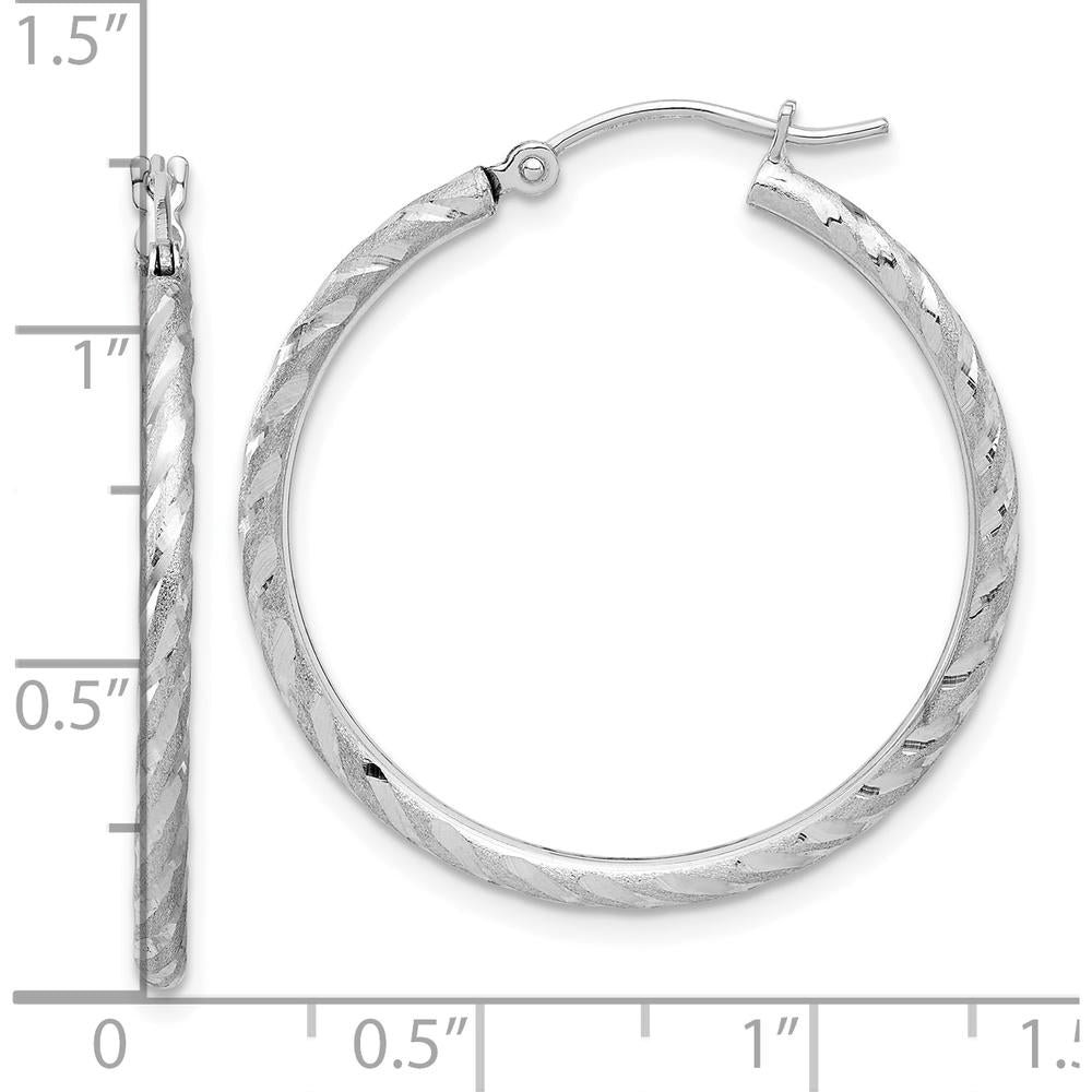 14K White Gold Polished and Satin Diamond-Cut 2mm Medium Hoop Earrings by 0