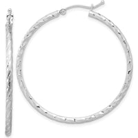 14K White Gold Polished and Satin Diamond-Cut 40mm Hoop Earrings by 0
