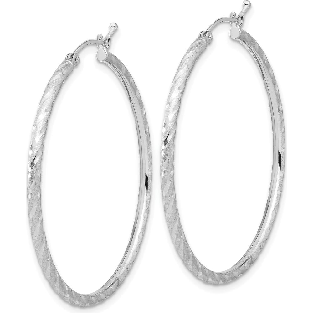 14K White Gold Polished and Satin Diamond-Cut 40mm Hoop Earrings by 0