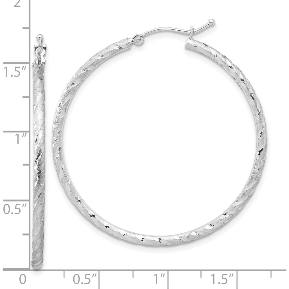 14K White Gold Polished and Satin Diamond-Cut 40mm Hoop Earrings by 0