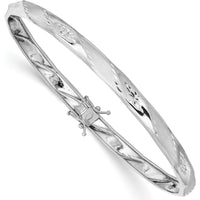 14K White Gold Polished and Satin Diamond-Cut 5.00mm Flexible Round Bangle Bracelet by Oro Pregiato