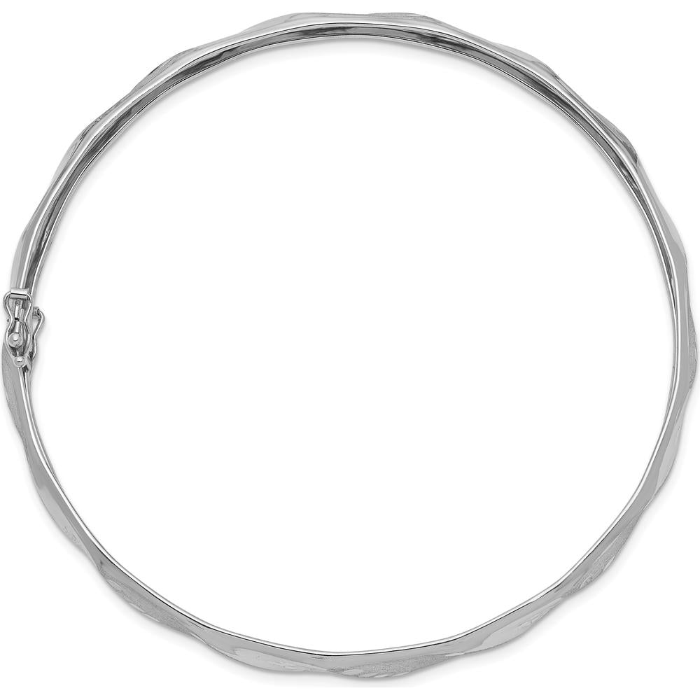 14K White Gold Polished and Satin Diamond-Cut 5.00mm Flexible Round Bangle Bracelet by Oro Pregiato