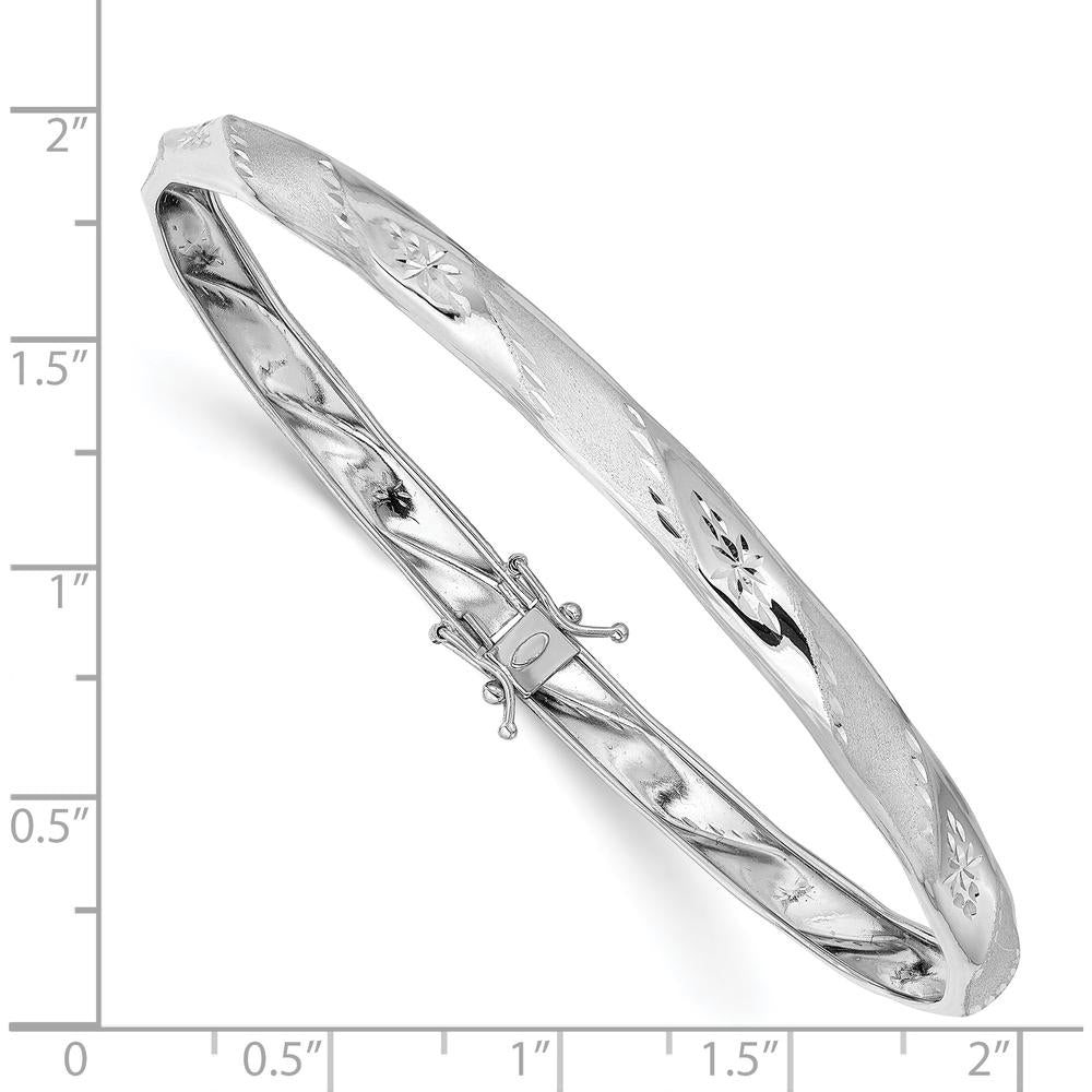 14K White Gold Polished and Satin Diamond-Cut 5.00mm Flexible Round Bangle Bracelet by Oro Pregiato