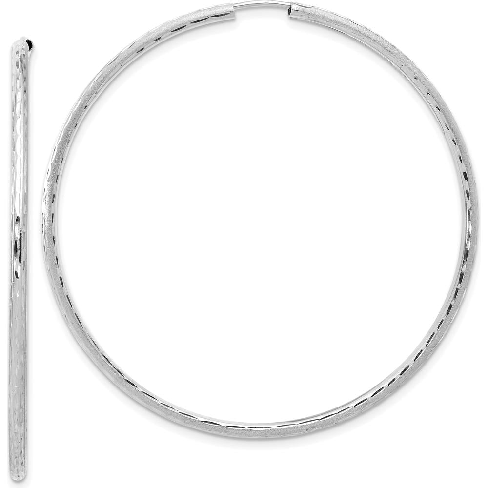 14K White Gold Polished and Satin Diamond-Cut 55mm Endless Hoop Earrings by 0
