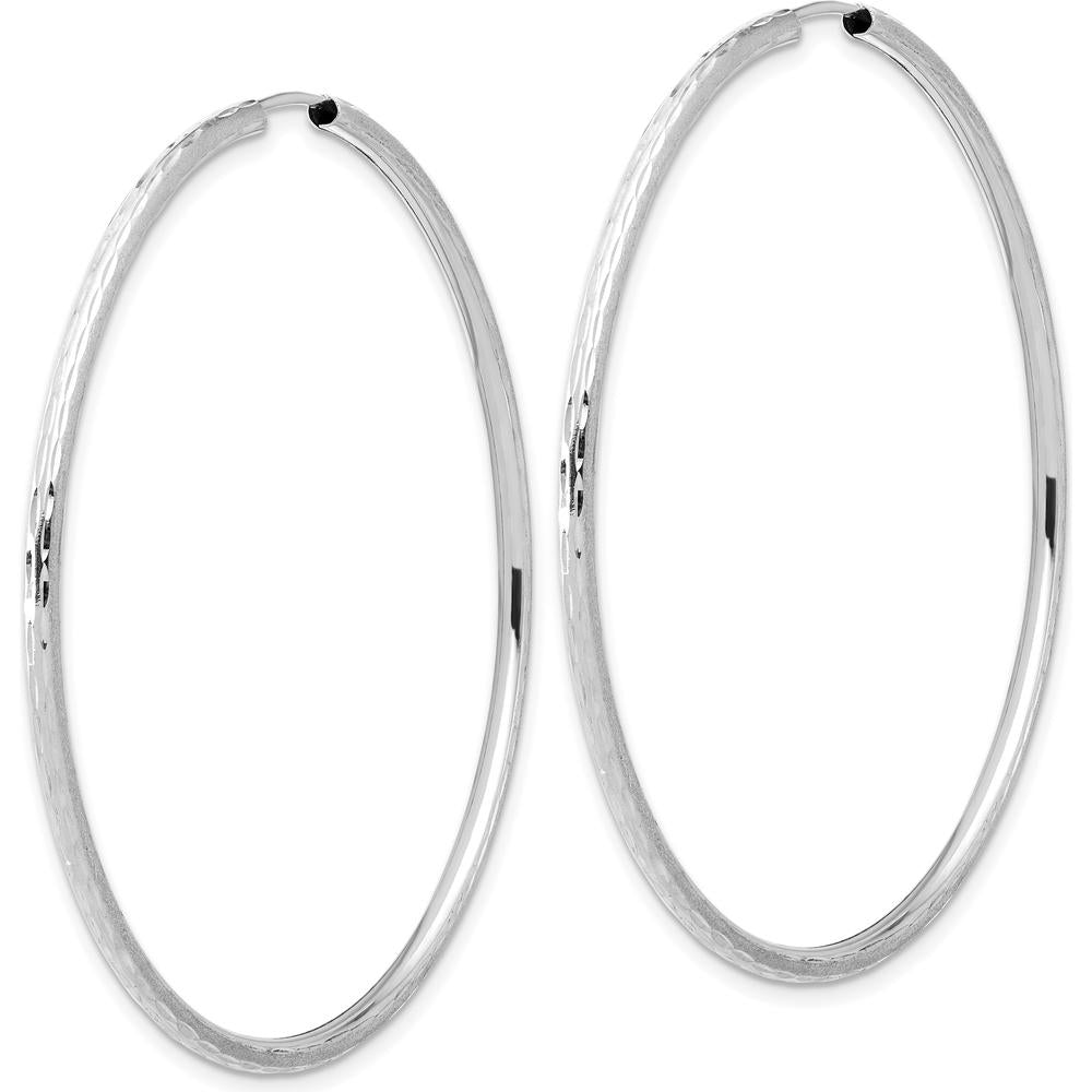 14K White Gold Polished and Satin Diamond-Cut 55mm Endless Hoop Earrings by 0