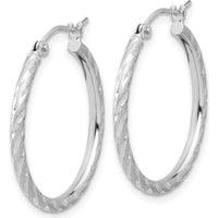14K White Gold Polished and Satin Diamond-Cut Large Hoop Earrings - 2.00mm Thickness by 0