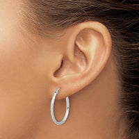 14K White Gold Polished and Satin Diamond-Cut Large Hoop Earrings - 2.00mm Thickness by 0