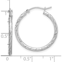 14K White Gold Polished and Satin Diamond-Cut Large Hoop Earrings - 2.00mm Thickness by 0