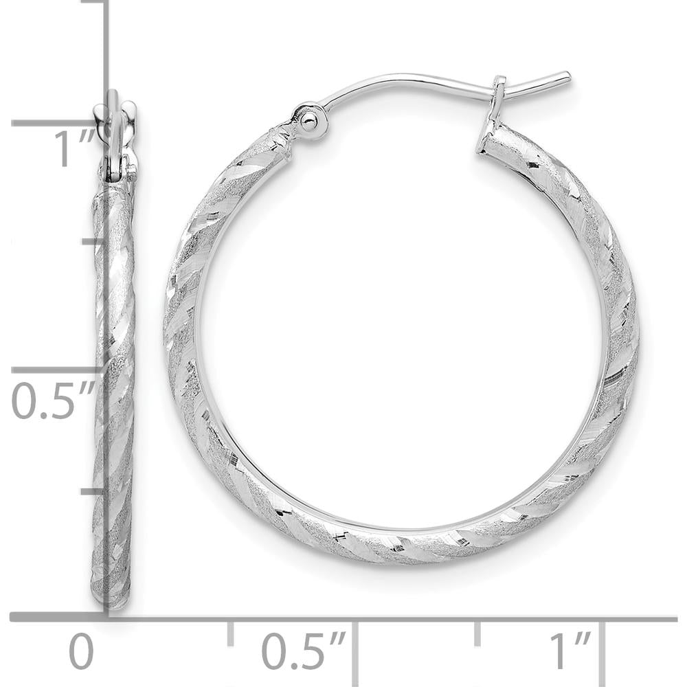 14K White Gold Polished and Satin Diamond-Cut Large Hoop Earrings - 2.00mm Thickness by 0