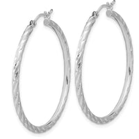 14K White Gold Polished and Satin Diamond-Cut Large Hoop Earrings - 2mm Thickness by 0