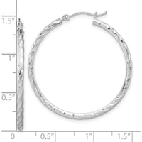 14K White Gold Polished and Satin Diamond-Cut Large Hoop Earrings - 2mm Thickness by 0