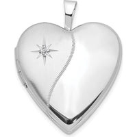 14K White Gold Polished and Satin Diamond Star Heart Locket - 0.010 Carat Diamond Weight by Monteluci Fine Jewelry