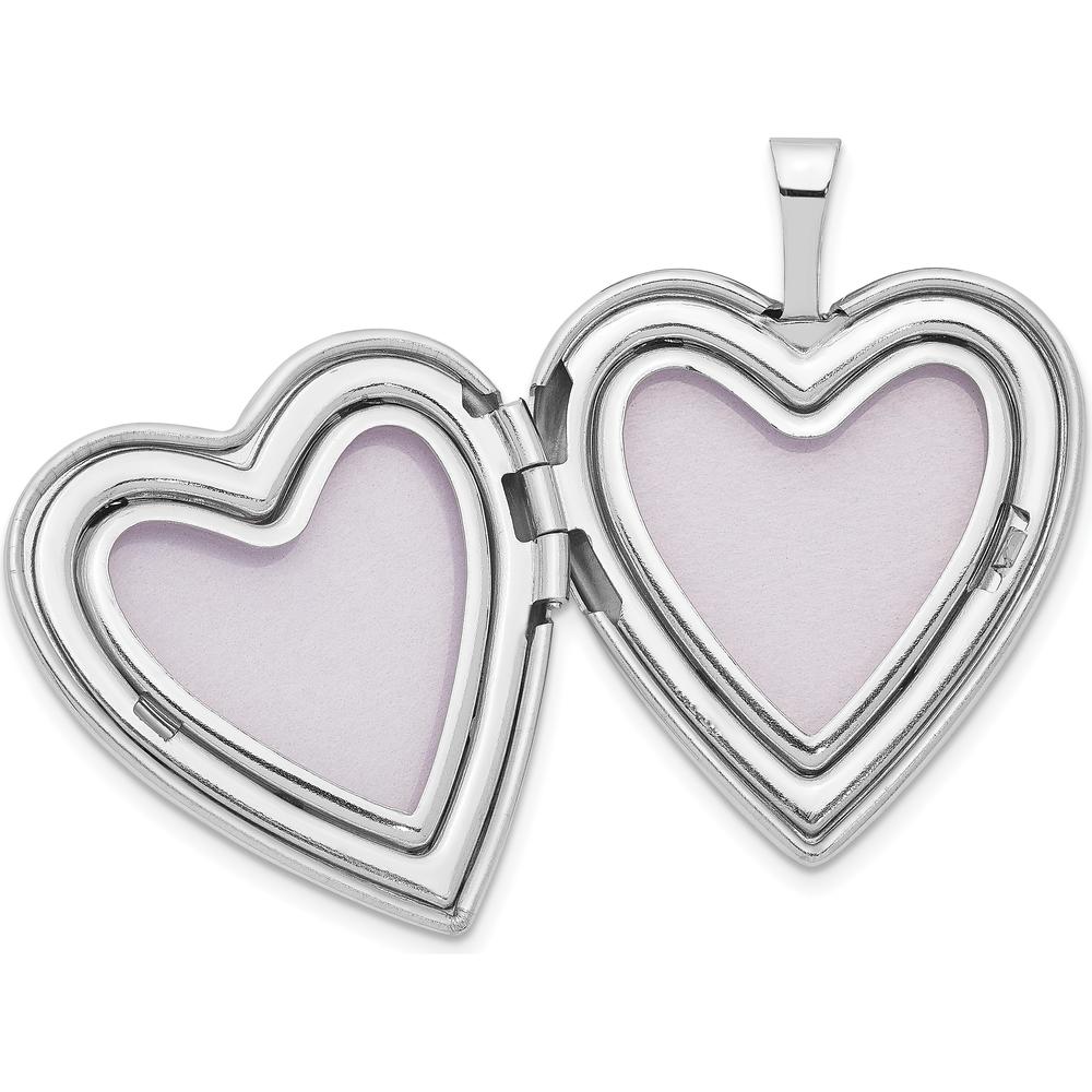 14K White Gold Polished and Satin Diamond Star Heart Locket - 0.010 Carat Diamond Weight by Monteluci Fine Jewelry