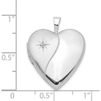 14K White Gold Polished and Satin Diamond Star Heart Locket - 0.010 Carat Diamond Weight by Monteluci Fine Jewelry