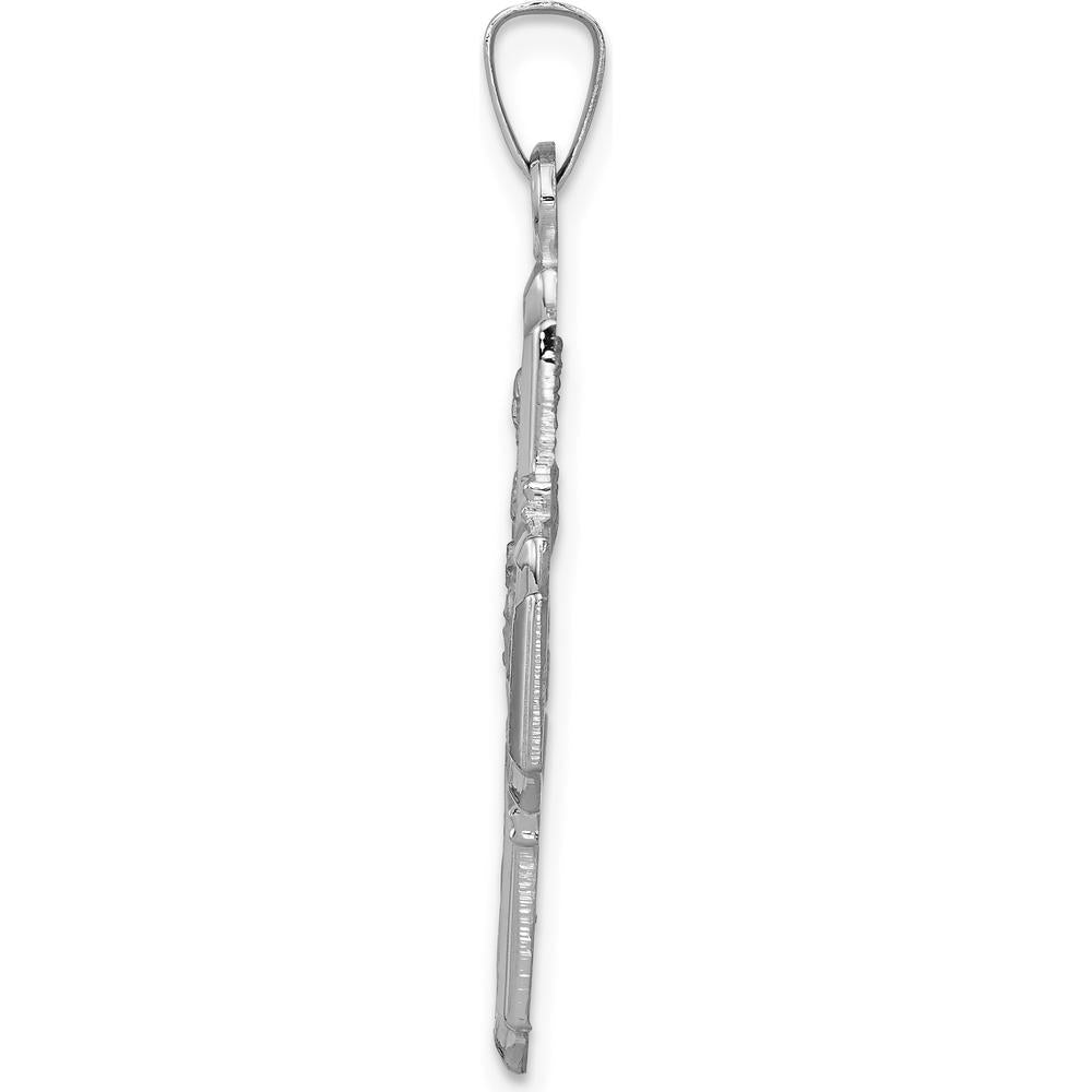 14K White Gold Polished and Satin Four-Way Medal Pendant with Rhodium Plating - 35.75mm Length, 25.7mm Width by Oro Pregiato