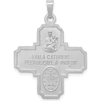 14K White Gold Polished and Satin Four-Way Medal Pendant with Rhodium Plating - 35.75mm Length, 25.7mm Width by Oro Pregiato