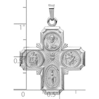 14K White Gold Polished and Satin Four-Way Medal Pendant with Rhodium Plating - 35.75mm Length, 25.7mm Width by Oro Pregiato