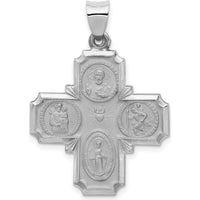 14K White Gold Polished and Satin Four-Way Religious Medal Pendant with Hollow Design - 9.5 Grams by Oro Pregiato