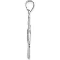 14K White Gold Polished and Satin Four-Way Religious Medal Pendant with Hollow Design - 9.5 Grams by Oro Pregiato