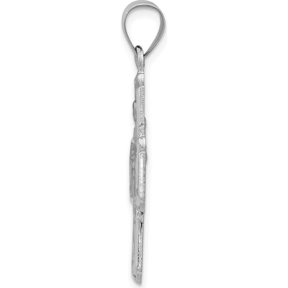 14K White Gold Polished and Satin Four-Way Religious Medal Pendant with Hollow Design - 9.5 Grams by Oro Pregiato