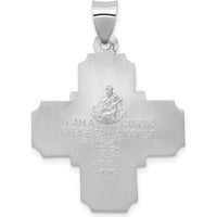 14K White Gold Polished and Satin Four-Way Religious Medal Pendant with Hollow Design - 9.5 Grams by Oro Pregiato