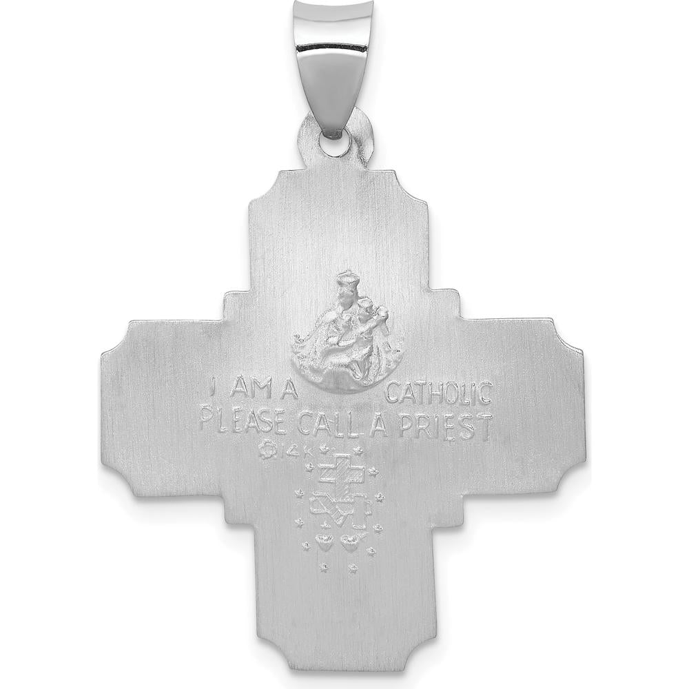 14K White Gold Polished and Satin Four-Way Religious Medal Pendant with Hollow Design - 9.5 Grams by Oro Pregiato