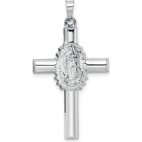 14K White Gold Polished and Satin Hollow Cross Pendant with Our Lady of Guadalupe - 36.7mm Length by Oro Pregiato