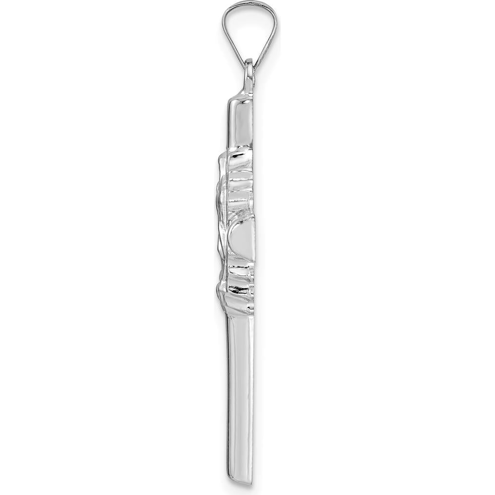 14K White Gold Polished and Satin Hollow Cross Pendant with Our Lady of Guadalupe - 36.7mm Length by Oro Pregiato