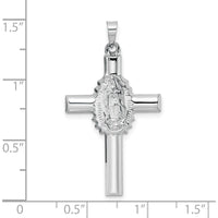 14K White Gold Polished and Satin Hollow Cross Pendant with Our Lady of Guadalupe - 36.7mm Length by Oro Pregiato
